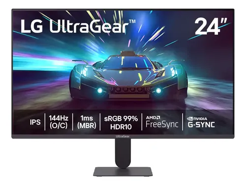 Monitor LG UltraGear™ 24G411A-B 24",FHD, 144Hz, 1ms (MBR), NVIDIA G-SYNC, AMD FreeSync, HDR10; confira cor e variante no anúncio